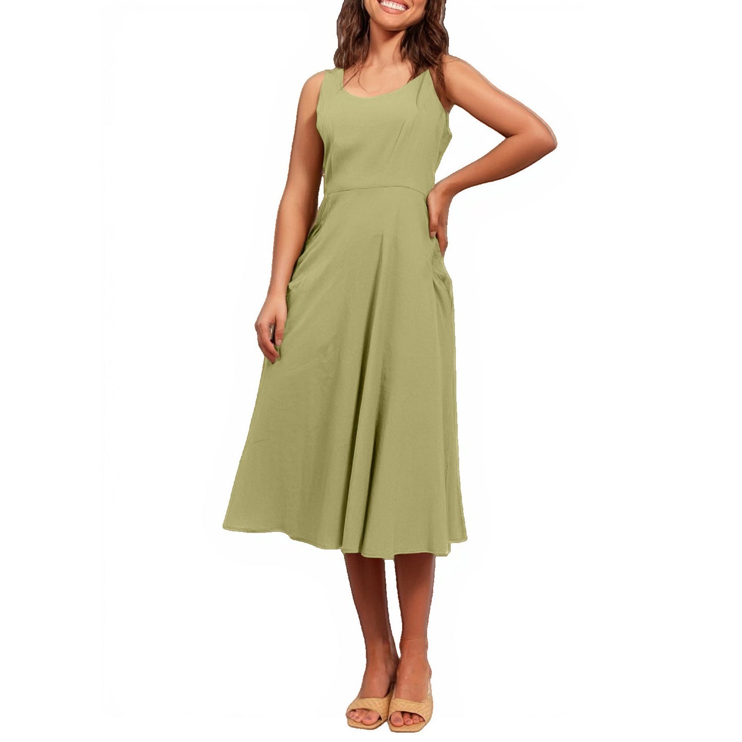 Pocketless Sleeveless Crew-Neck Elegant Womens Dress