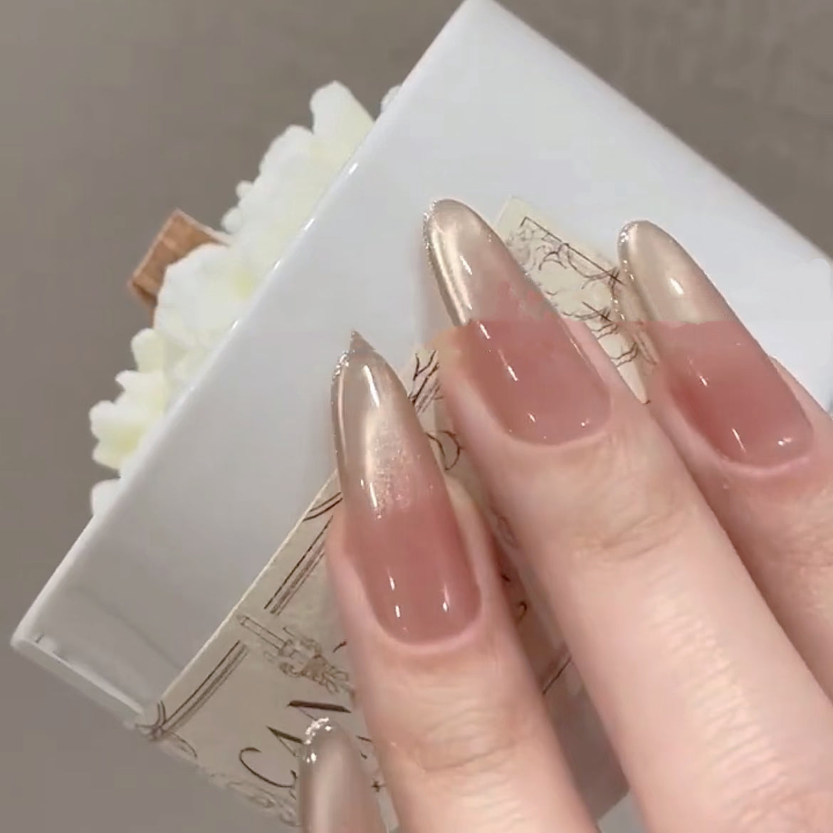 Nude Cat's Eye Nails