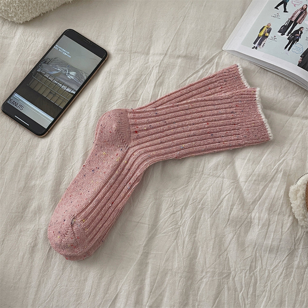 Womens Wool Knit Contrast-color Socks