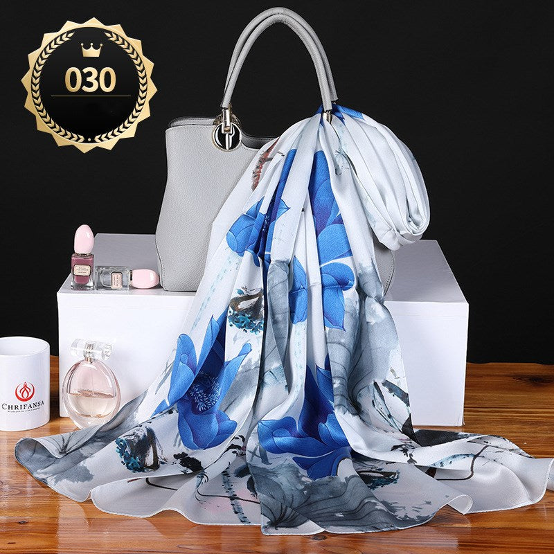 Women's autumn and winter shawl plain crepe satin scarf