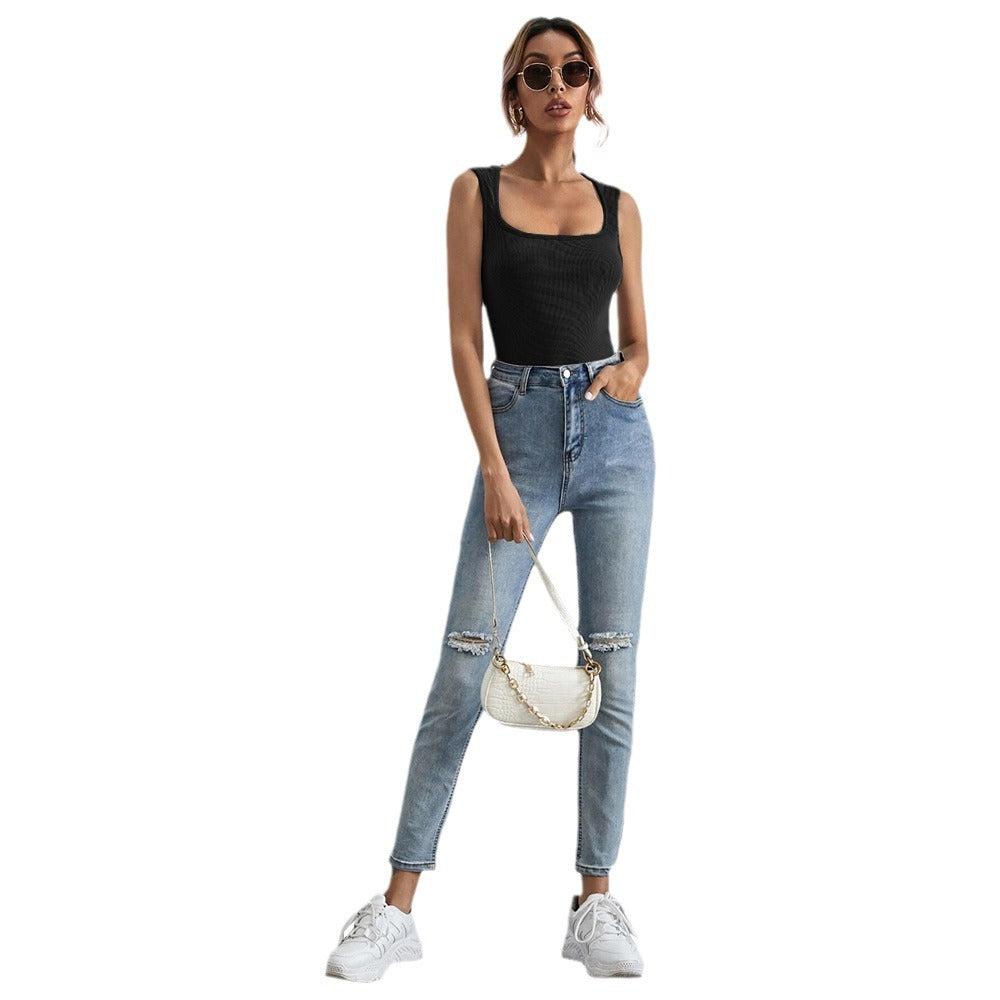Sexet U-hals, slim-fit, ensfarvet, alsidig tanktop