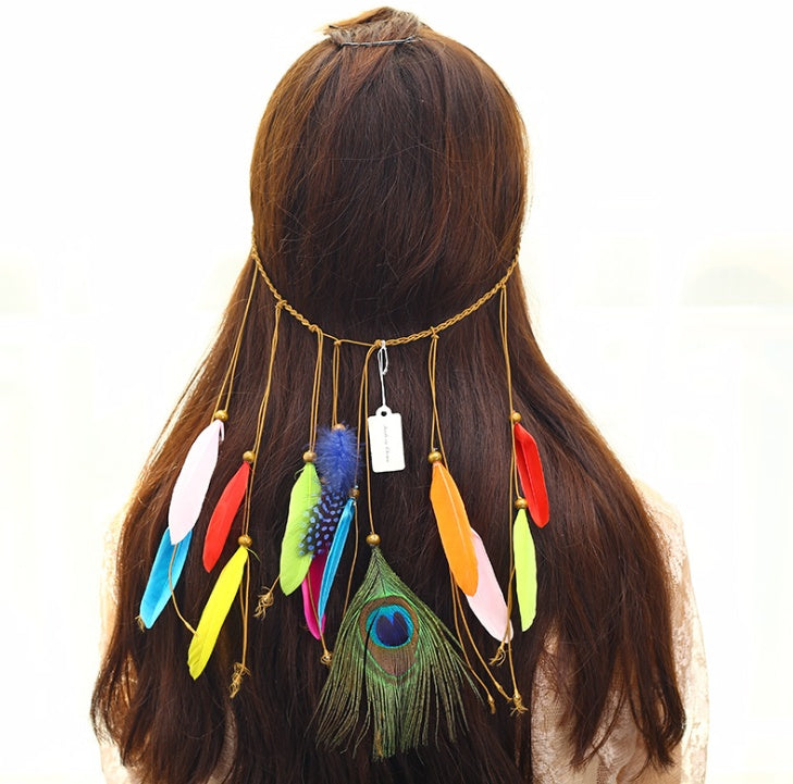 European and American bohemian peacock feather hair band ladies fashion national wind headwear