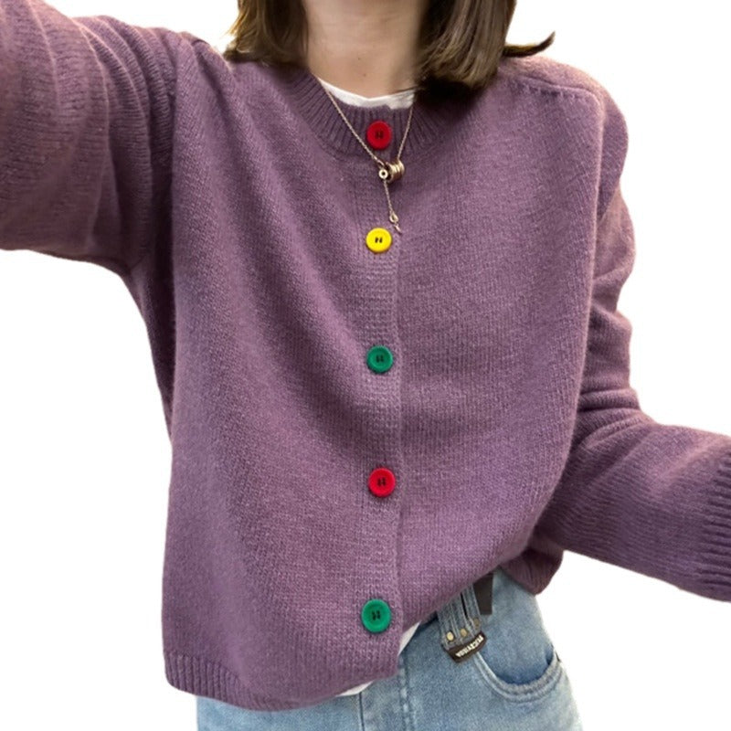 Korean-style Age-reducing Rainbow Single-breasted Round Neck