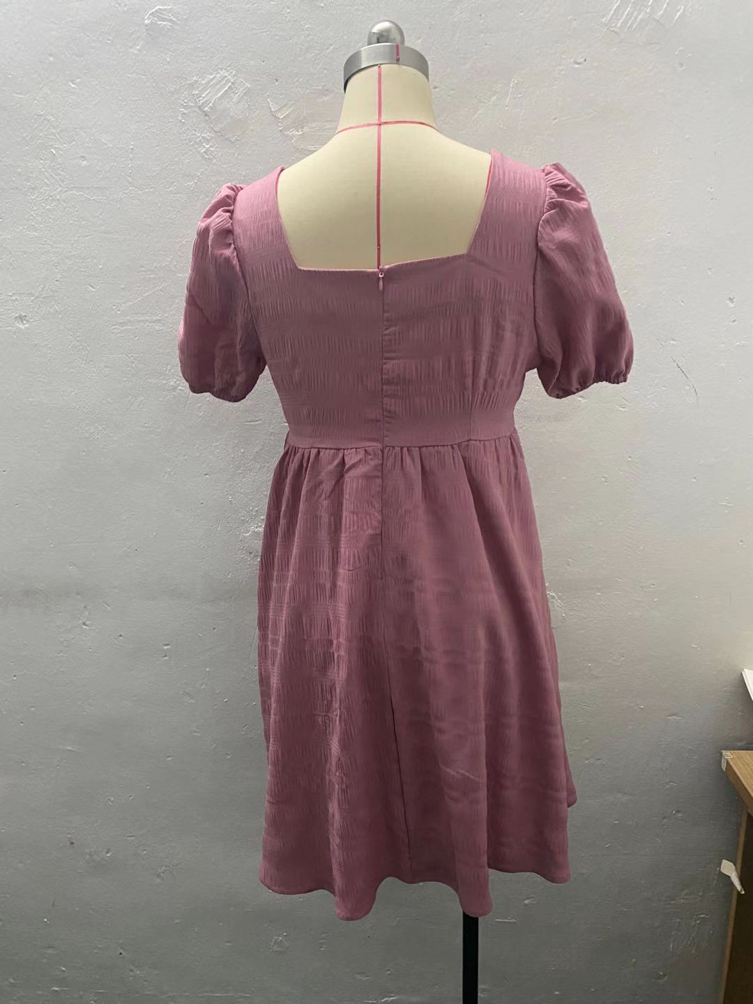 Women's Square Neck Slim Fit Fashion Short Sleeve Dress