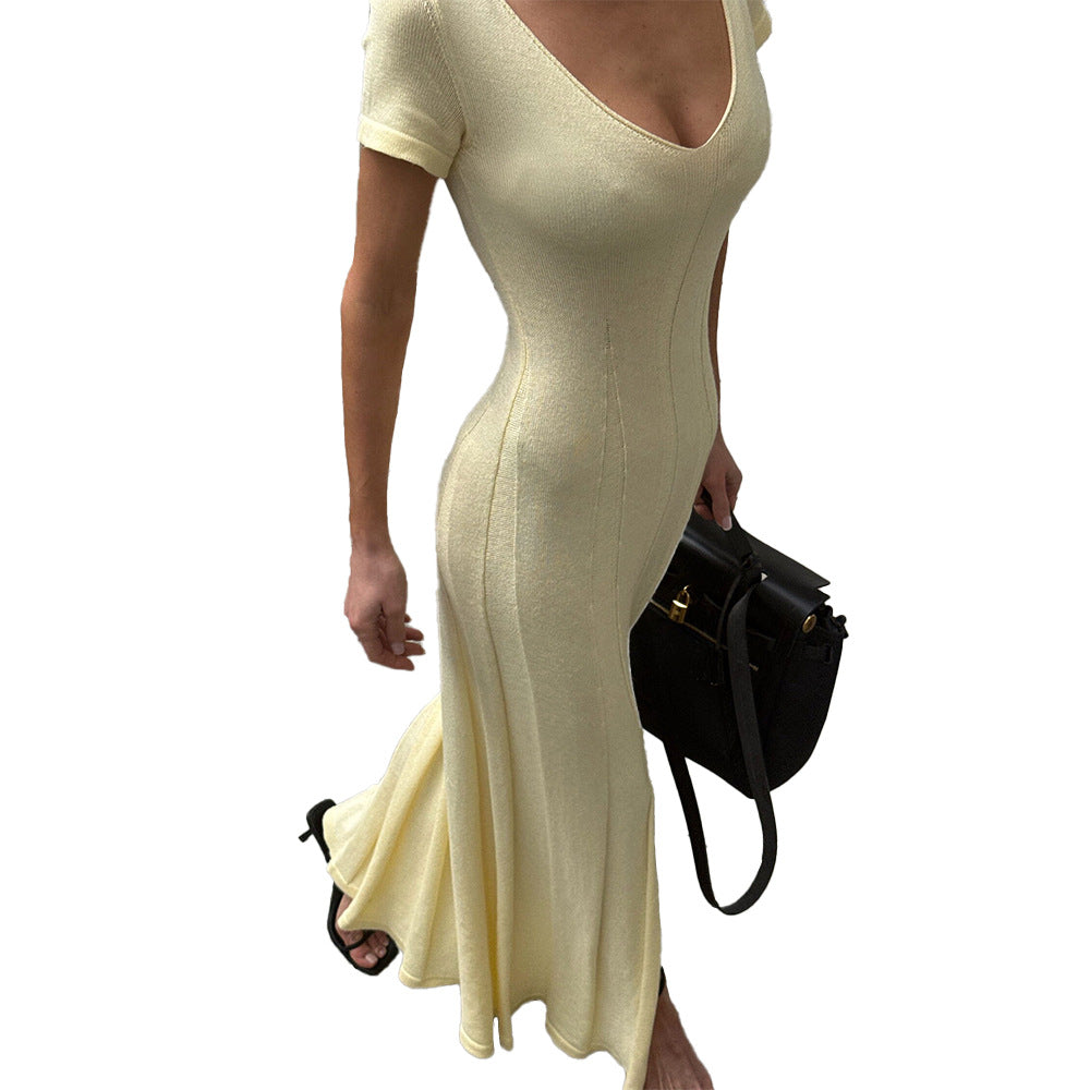 Short-sleeve Knitted Slim-fit Maxi Dress