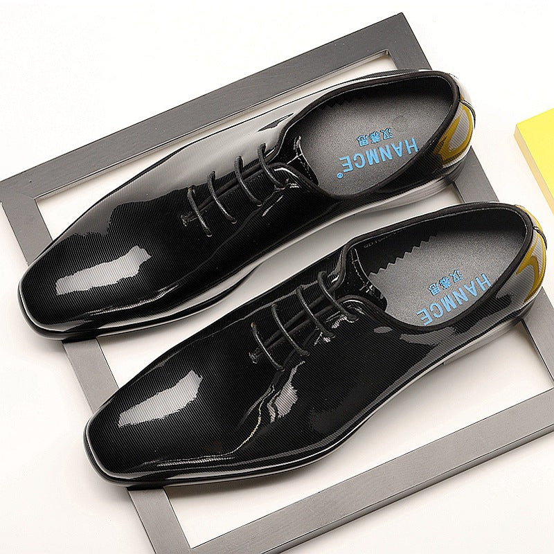 Pointed Toe Cowhide Business Suit Low-top Patent Leather Shoes