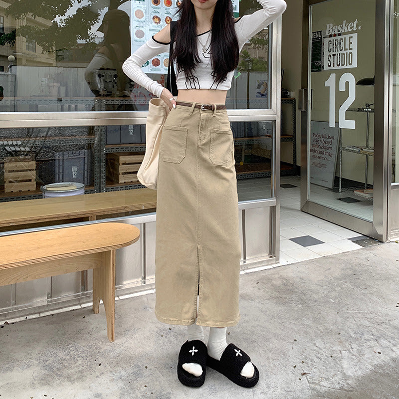 Retro Slit Workwear Skirt Temperament Straight A- Line