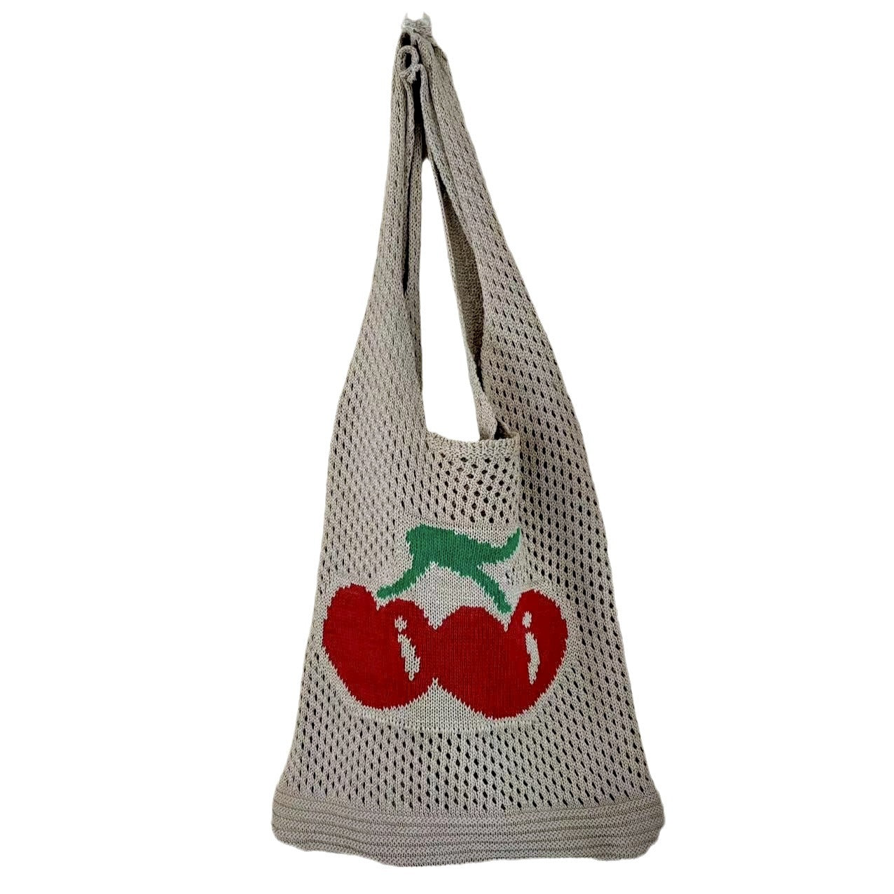 Large Capacity Totes Cherry Embroidered Handbag Knitted Hollow