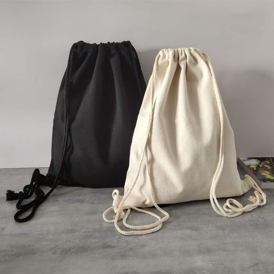 Pure Color Simple Blank Canvas Shoulder Bag Student Drawstring Backpack Drawstring Canvas Bag