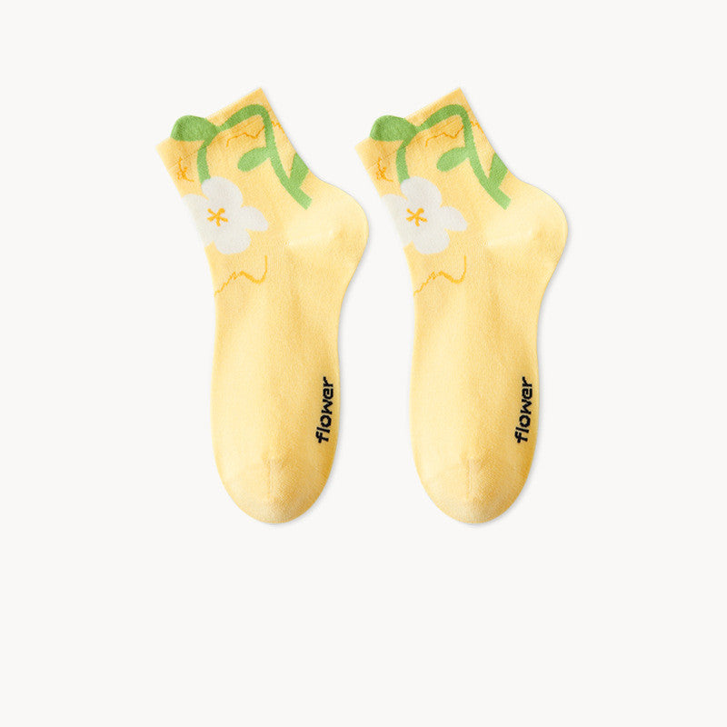 Women's Simple Short Branch Leaf Three-dimensional Tulip Flower Cotton Socks