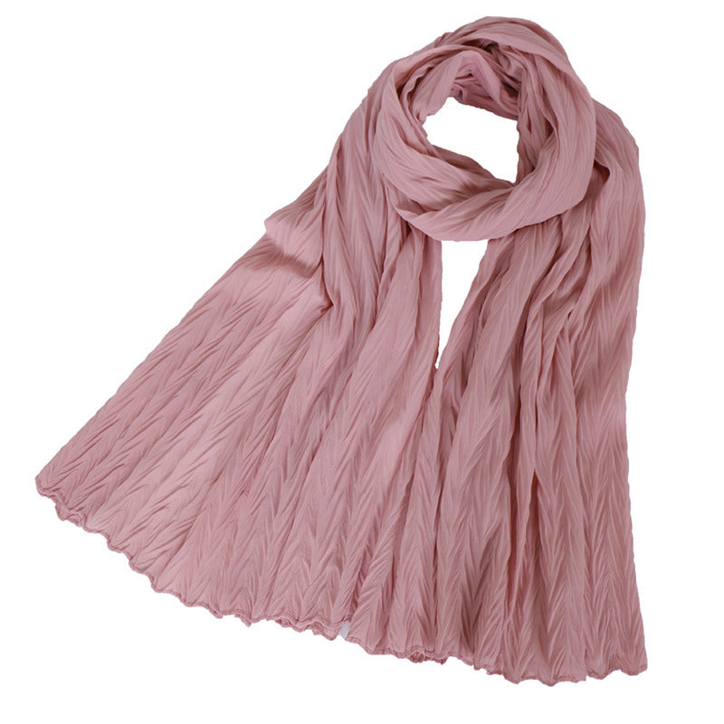 Fashion leaf crumpled solid color female headscarf