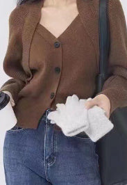 Gentle V-neck Single Breasted Sweater Tight Waist Slimming Casual Knitted Cardigan Top