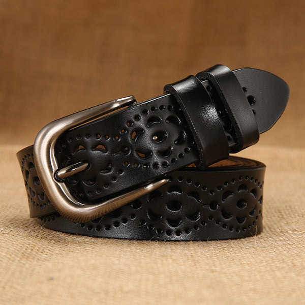 Women's hollow leather belt