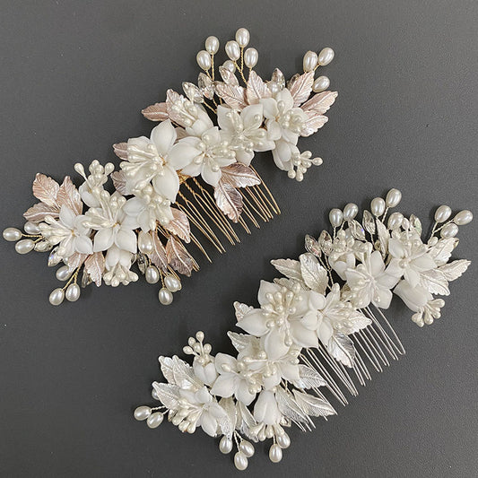 Wedding Bride Handmade Pearl Comb Flower Headwear