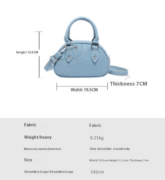 Denim Small Square Versatile Handheld Bowling Bag Retro Shoulder Messenger Bag