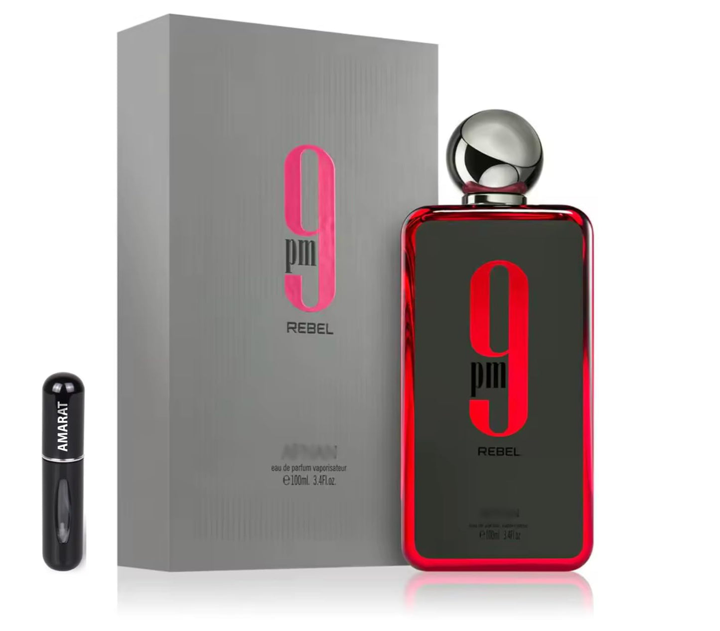 Parfym 9 PM Rebel Eau de Parfum 100 ml, Arabisk parfym för män, med påfyllningsbar sprayflaska, söt och fruktig doft med rött äpple, lavendel, bärnsten och vanilj (9 PM Rebel)