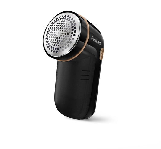 Philips Noppborttagare för Alla Kläder, Tar Bort Små Ludd, 2 Höjdinställningar, Batteridriven (2 Philips AA-batterier Ingår), 8 x 12,3 x 5,8 cm, Svart/Guld (GC026/80)