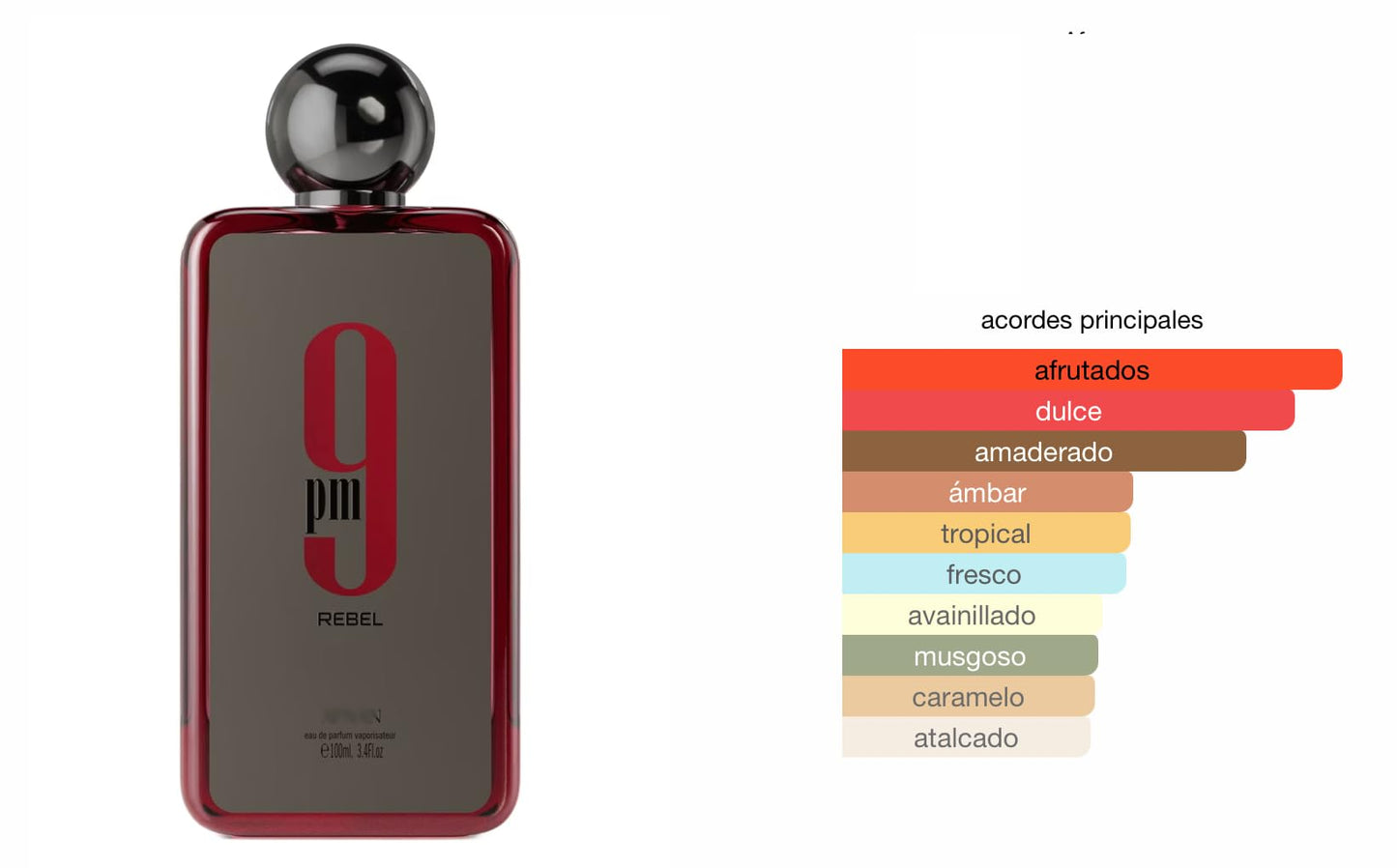 Parfym 9 PM Rebel Eau de Parfum 100 ml, Arabisk parfym för män, med påfyllningsbar sprayflaska, söt och fruktig doft med rött äpple, lavendel, bärnsten och vanilj (9 PM Rebel)