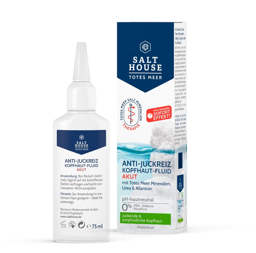 Salthouse Döda havsterapi anti-klåda hårbotten flytande akut, lugnande leave-on-vård utan sköljning, med pantenol och niacinamid, för hårbotten klåda, 75 ml