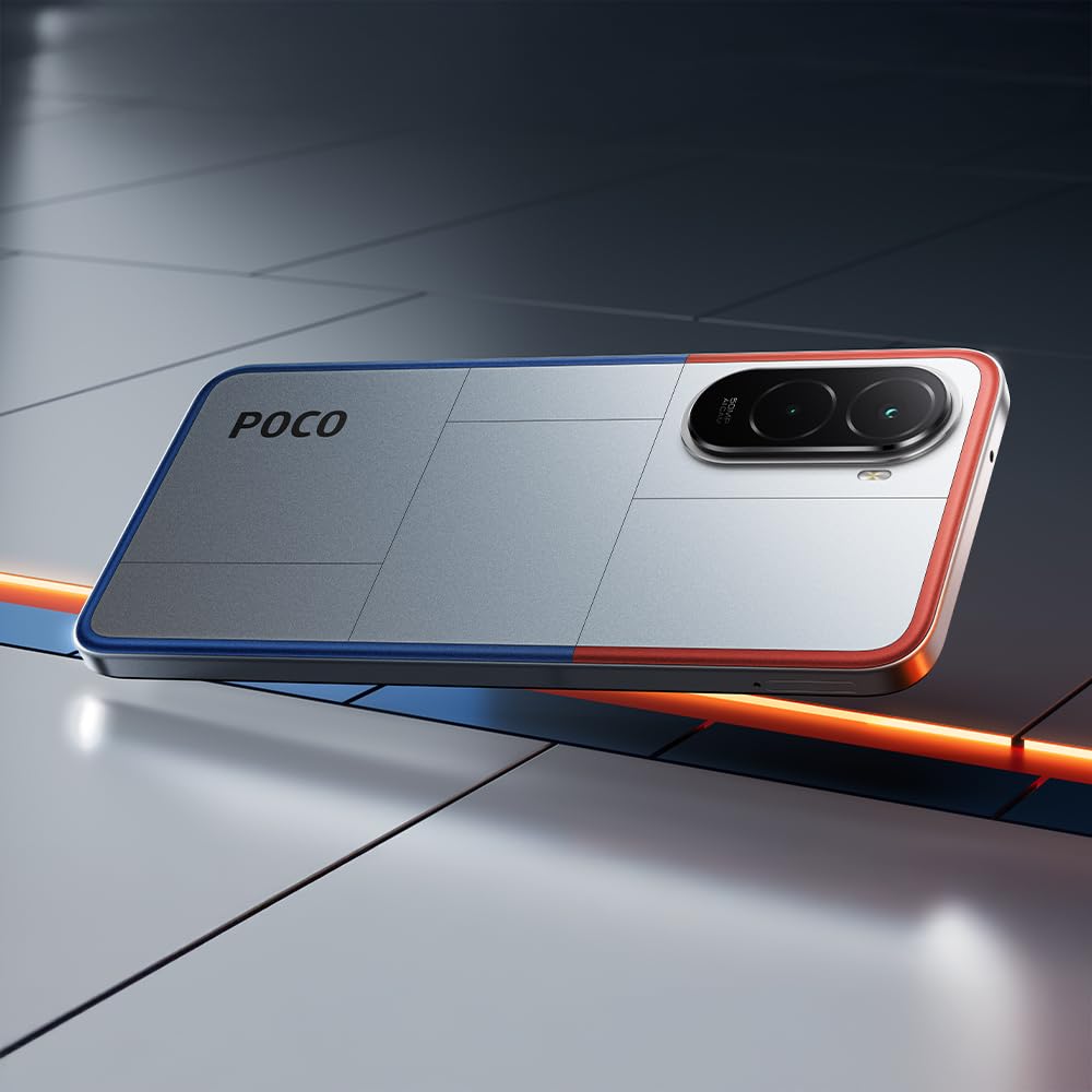 Xiaomi POCO M7, Smartphone 6+128 GB, 6,9 tums FHD+ 144 Hz skärm, Snapdragon 685, 50 MP AI dubbelkamera, 7000 mAh, silver, laddare ingår inte