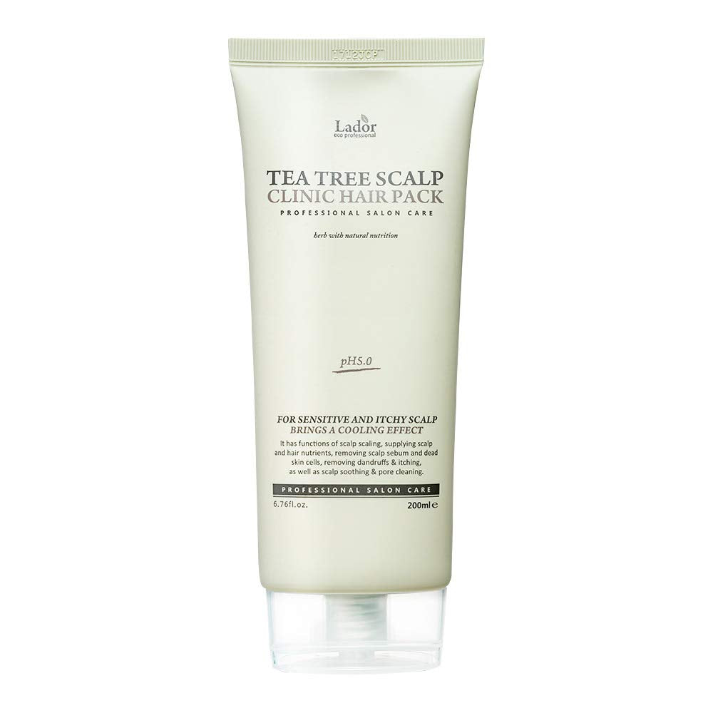 LA'DOR Tea Tree Scalp Clinic Hair Pack 200 ml – kylande uppfriskande hårbottenhår tea tree snigelslime grönt te extrakt hårbottenbehandling lindrar torr hårbotten böjer mjäll