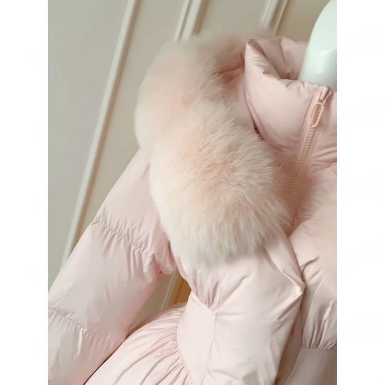 Womens Quilted Down Jacket With Fur Trim