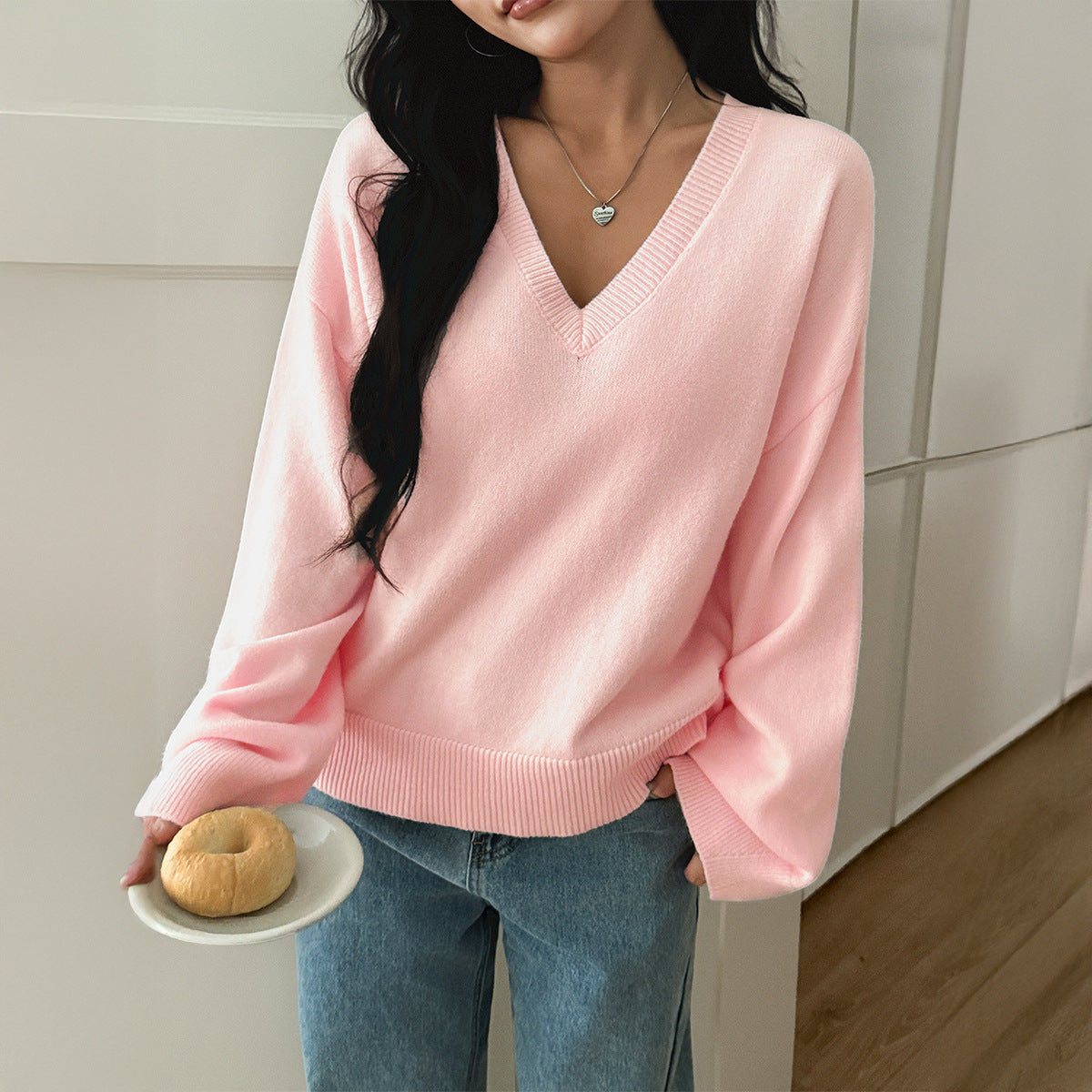 Fashion Solid Color Long Sleeve Sweater For Women
