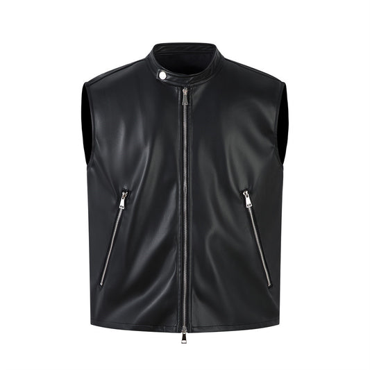 Personalized Motorcycle Leather Clothing With Stand Collar Vest