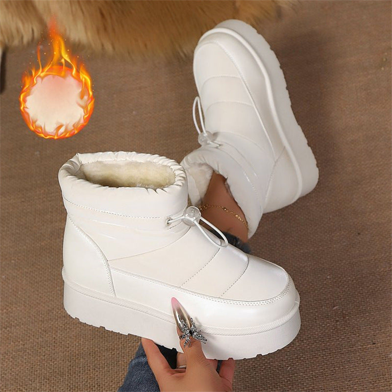 Womens Fleece-Lined Warm Elastic-Cuff Short Boots With Cotton Lining