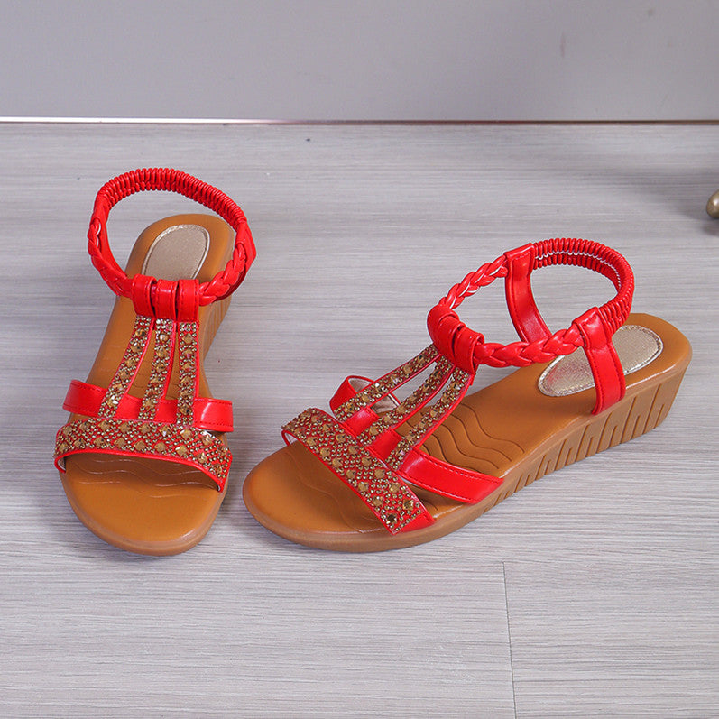 Women's Plus Size Rhinestone Peep Toe Wedge Sandals