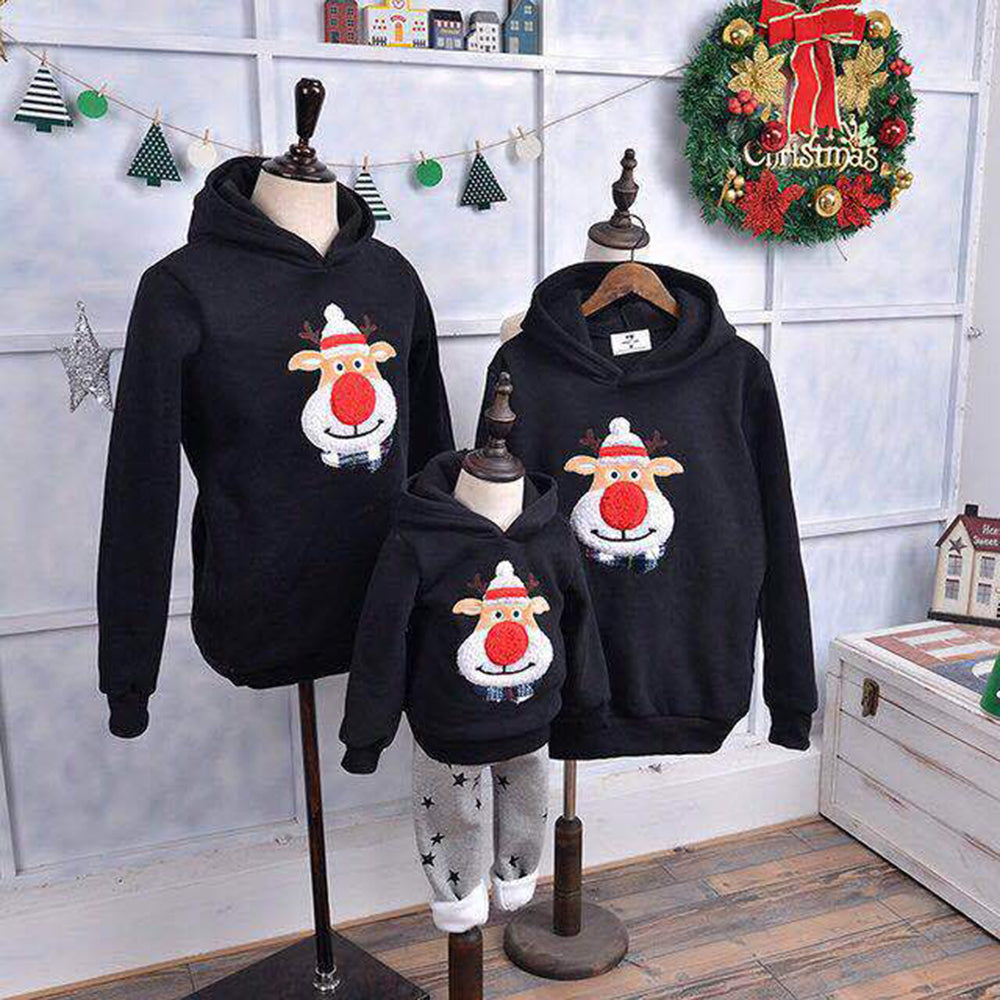 Patch Flocked Fawn Red Cotton Fleece Sweatshirt