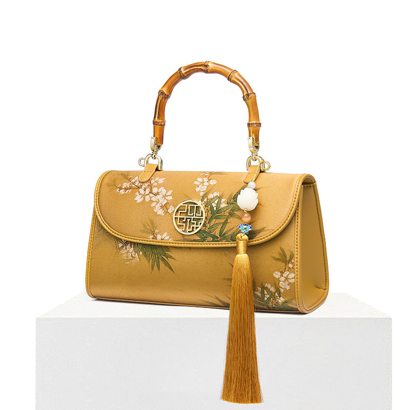 Silke Cheongsam til kvinder Kinesisk stil Bambus Håndtaske Crossbody Lille Taske