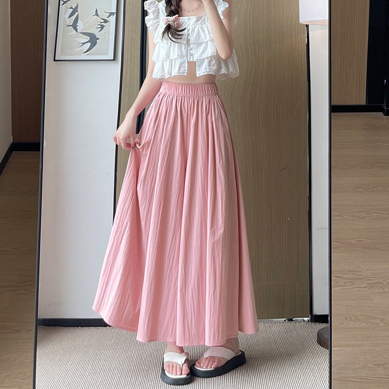 High Waist Slimming A- Line Skirt Casual Small Ice Silk Wide-leg Pants