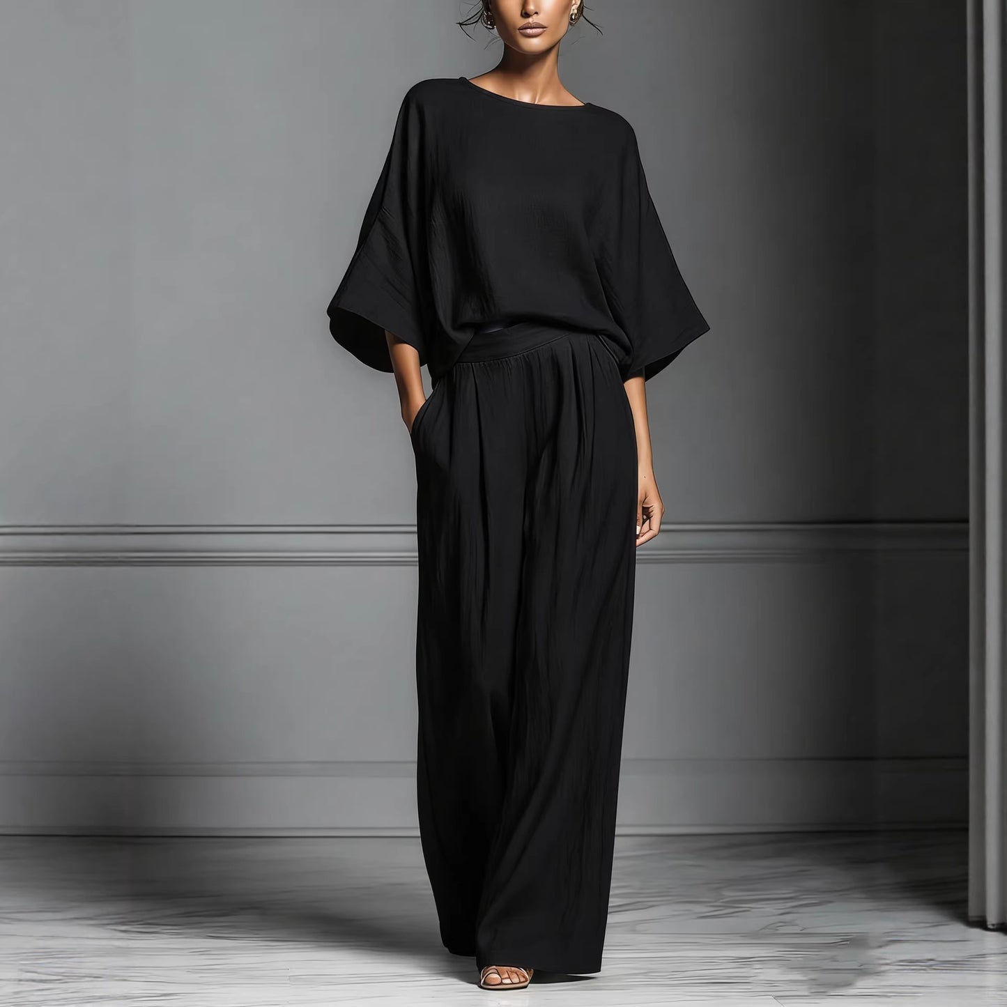 Womens Fashionable And Elegant Flared-Sleeve Linen Suit