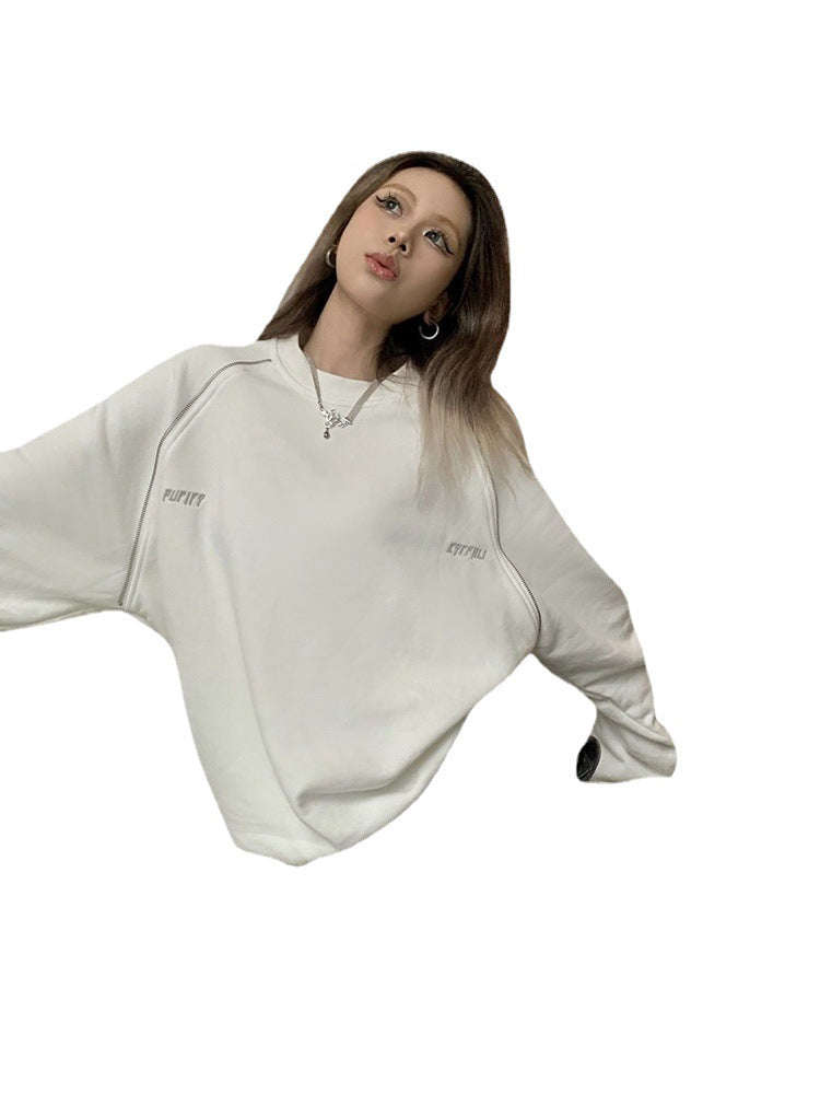 Dame National Fashion Forår American Retro Design Niche Løs Top Uden Hætte