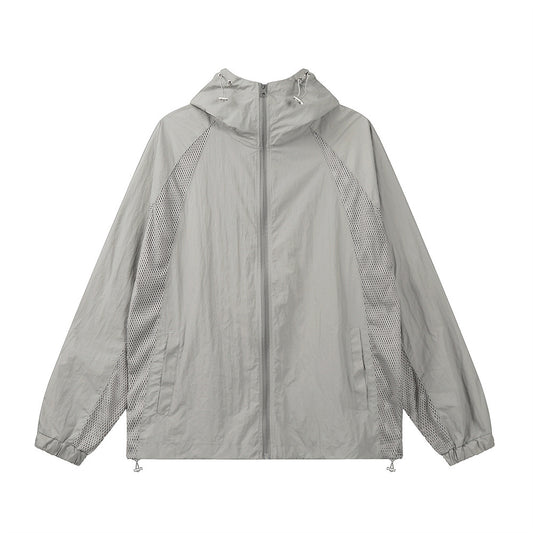 Sun Protection Clothing Men Trendy Brands Lightweight Long Sleeve Hooded Zipper Coat Stitching Mesh Breathable And Loose Jacket