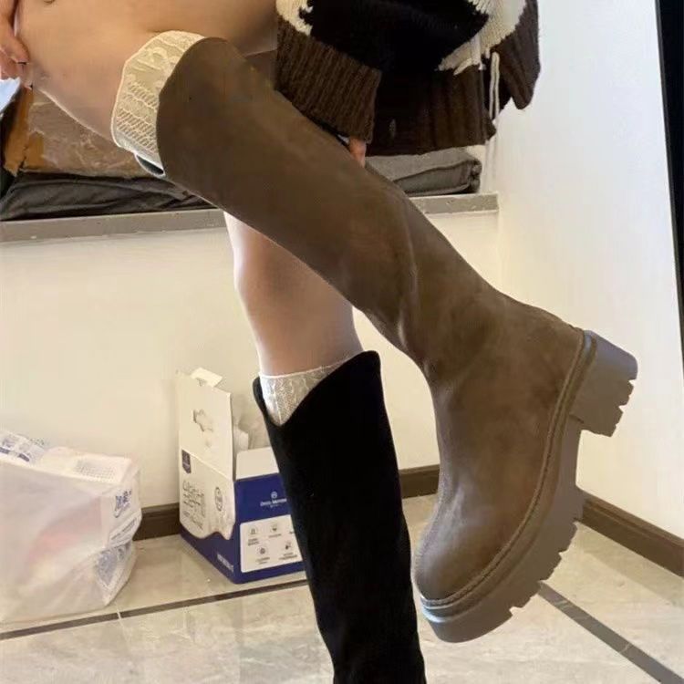 Women's Solid Color Versatile Wide-leg High-elasticity Boots