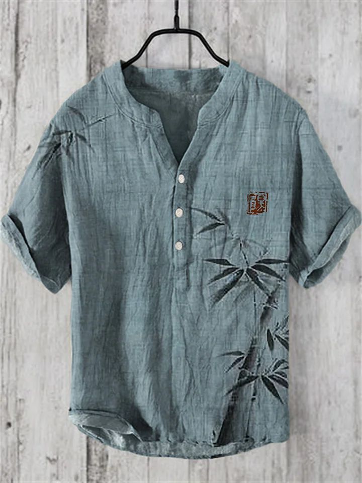 National Bamboo Printing Men's Shirt 3D Digital Printing Elegant Style