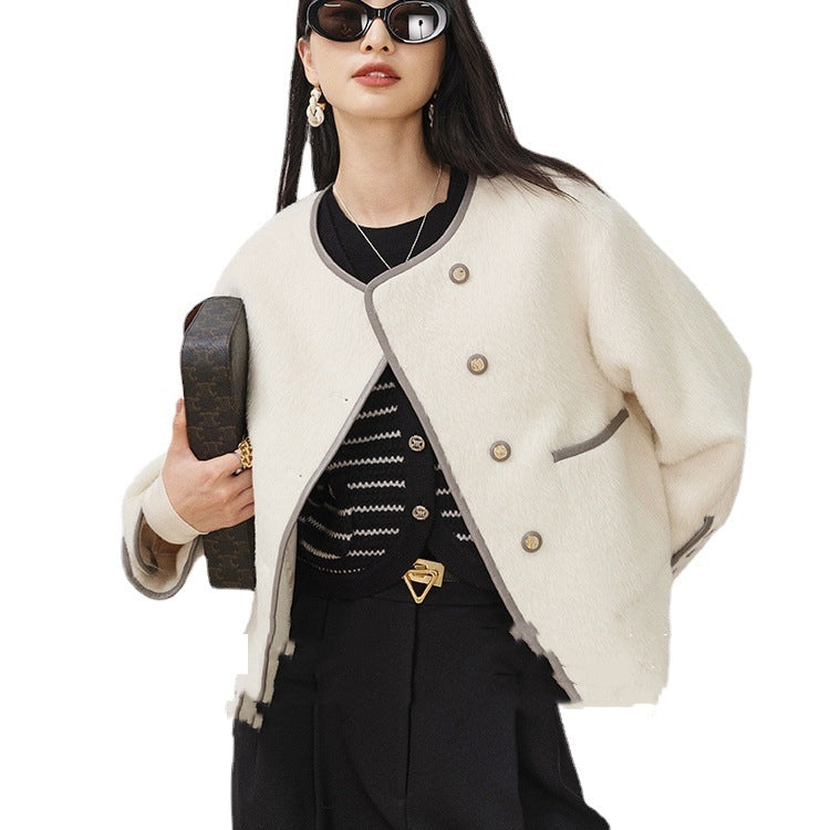 Double-sided Wool Overcoat Women's Short Simple Chanel Style Woolen
