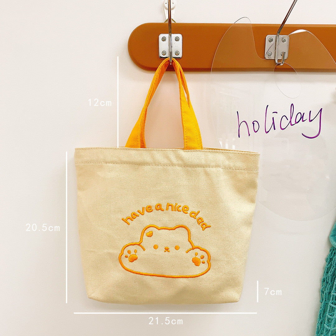 Portable Canvas Embroidery Cartoon Student Simple Handbag