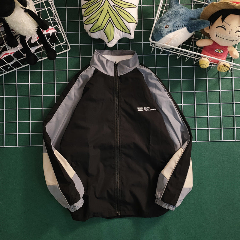 Retro Color Contrast Patchwork Baseball Jacket