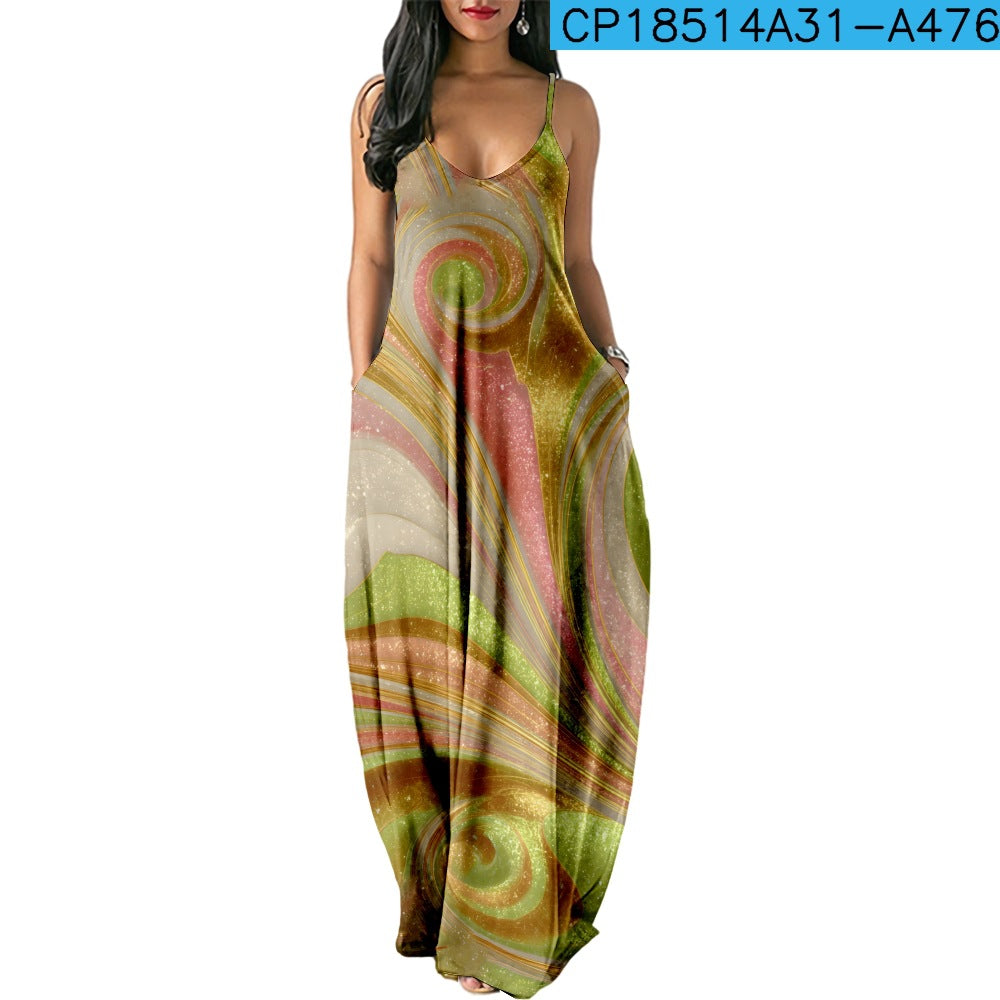 Women's Fashionable Printed Sleeveless Pocket Dress