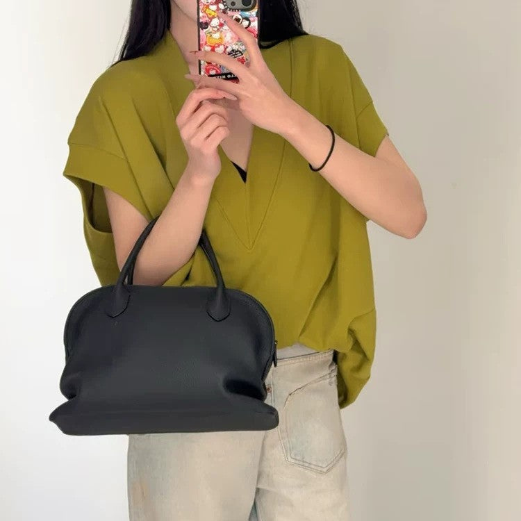 Old Money Style Minimalist Cowhide Shell Bag For Women