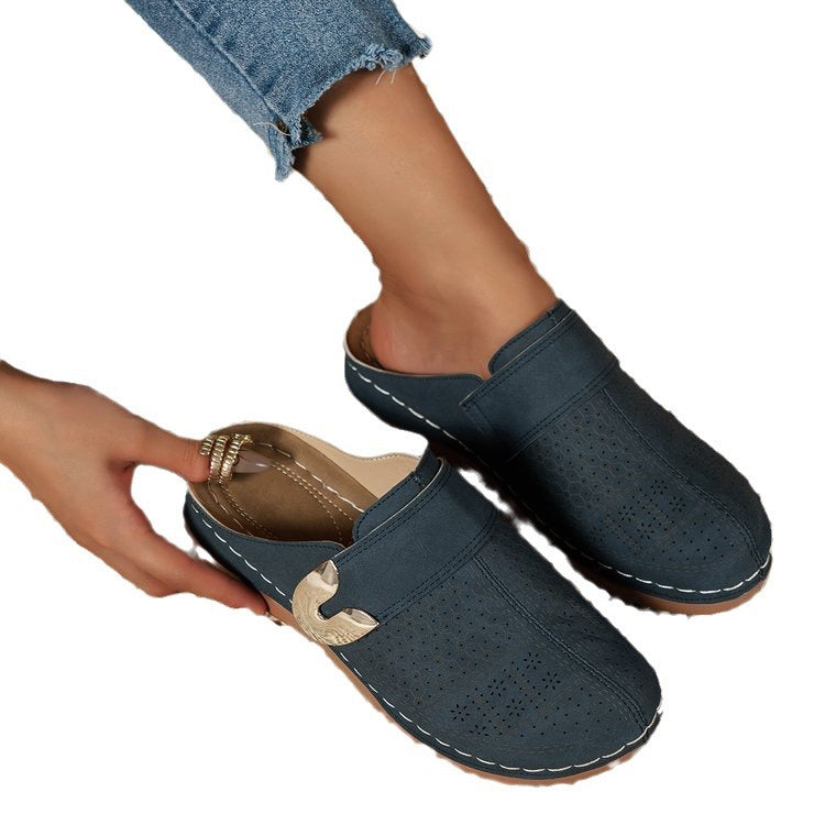 European And American Closed Toe Metal Hollow Women's Shoes