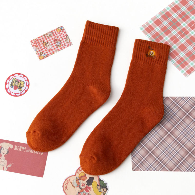 Female Female Middle Tube Cartoon Extra Thick Warm-keeping Socks