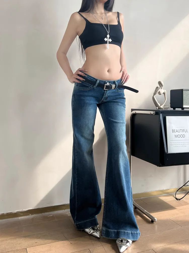 Womens American-style High-street Vintage Low-rise Bootcut Jeans