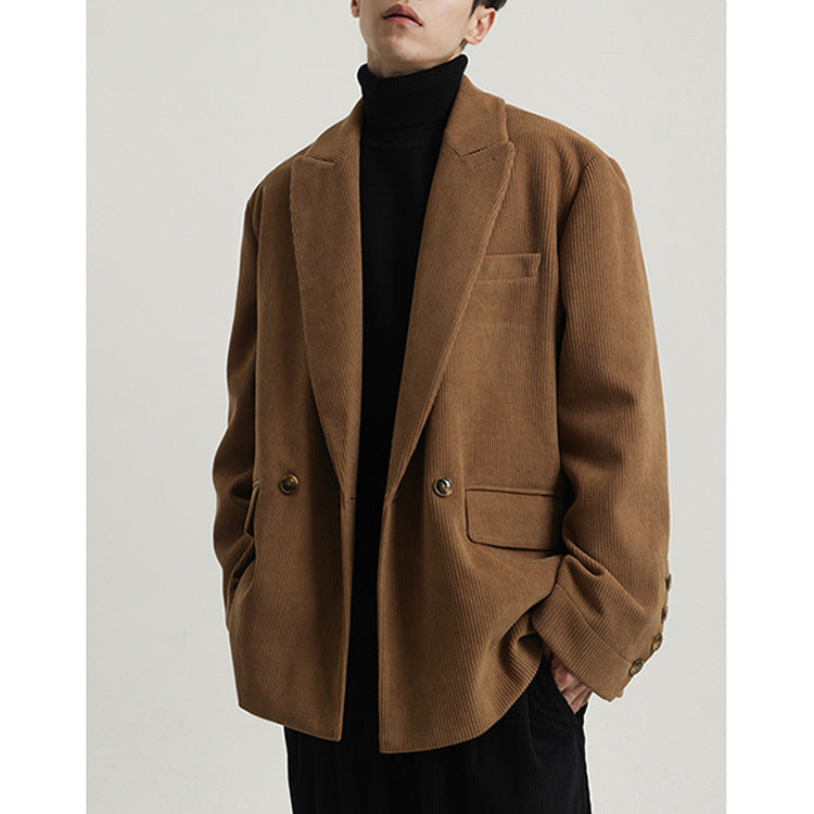 Thick Corduroy Blended Suit Jacket For Men