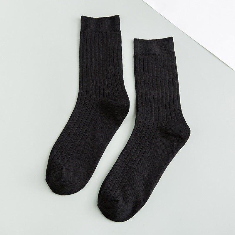 Men's Cotton Socks Solid Color Vertical Stripes Middle Tube