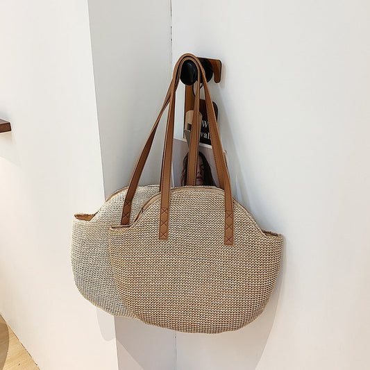 Women's Fashion Woven Clash Color Zipper Shoulder Handbag