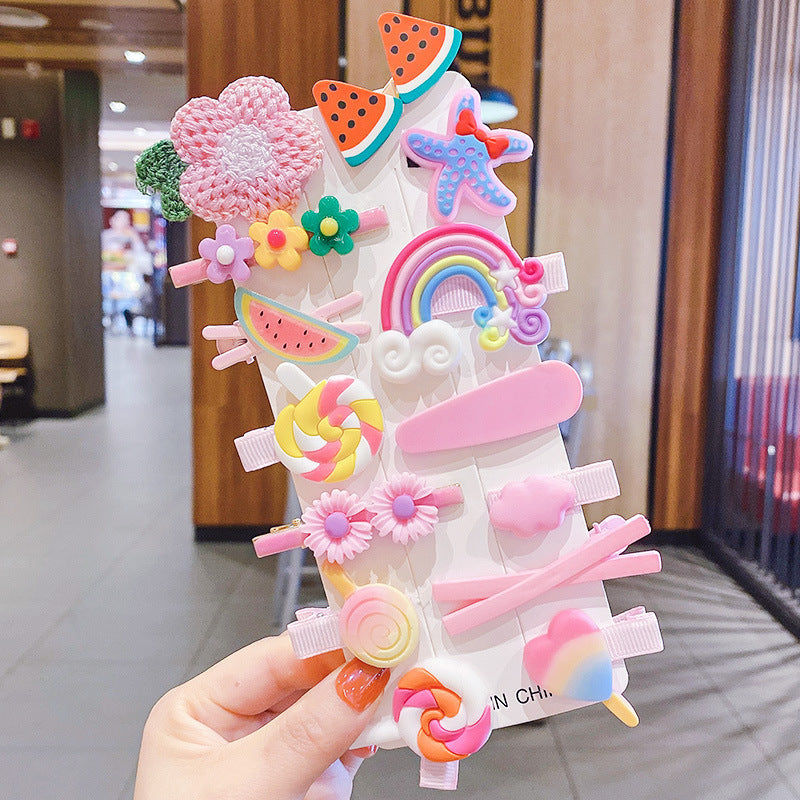 14PCS Toddler Hair Accessories Set  Colorful Rainbow Barrettes, Pins, Candy Fruits, Butterflies For Kids' Stylish Hairstyles